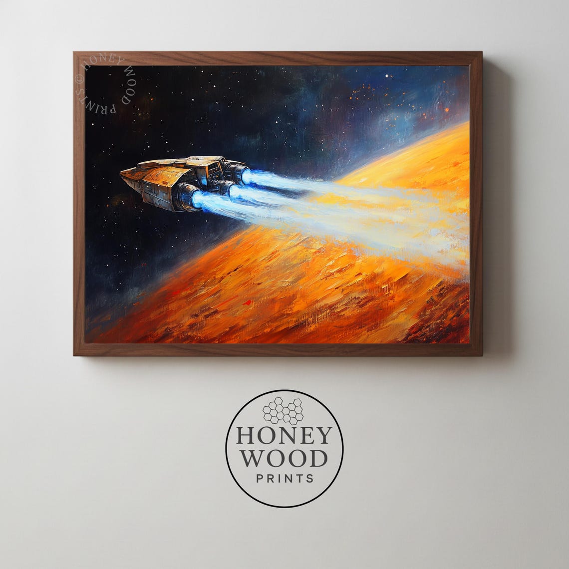Scifi Spacecraft Art Futuristic Rocket And Glowing Planet Cinematic Space Scene Wall Astronomical Decor 85