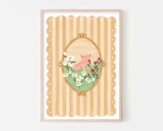 Baby Pig Cottage Core Nursery Decor, Boho Art Print