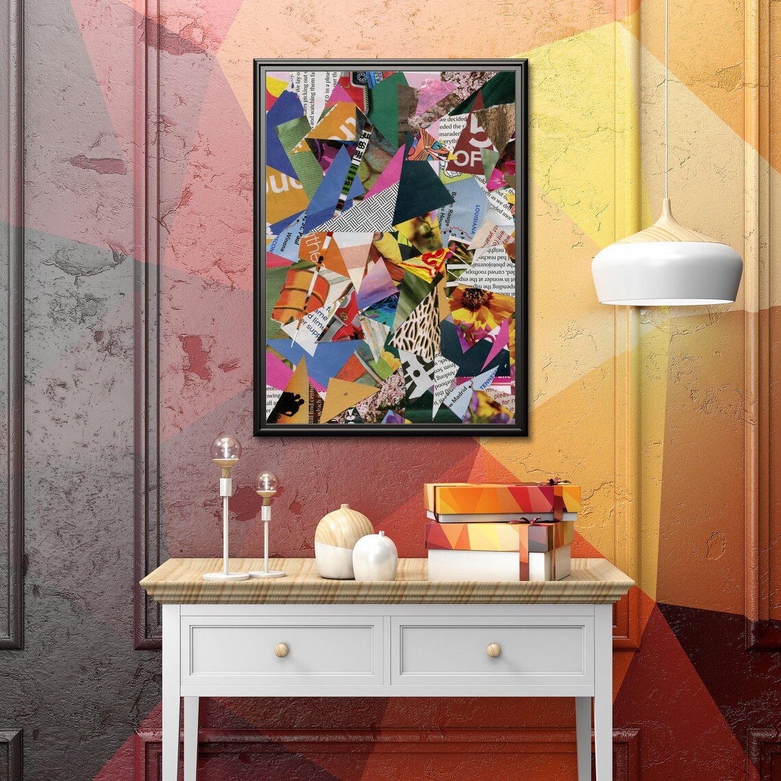 Abstract Collage, Colorful Geometric Mixed Media - Image 6