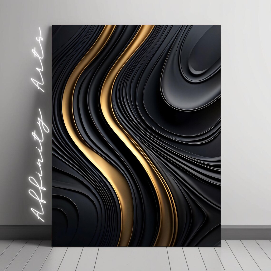 Luxury Black And Gold Abstract, Modern Artwork