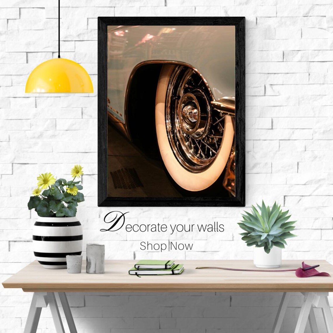 Classic Car Wheel With Whitewall Tire, Vintage Print - Image 3