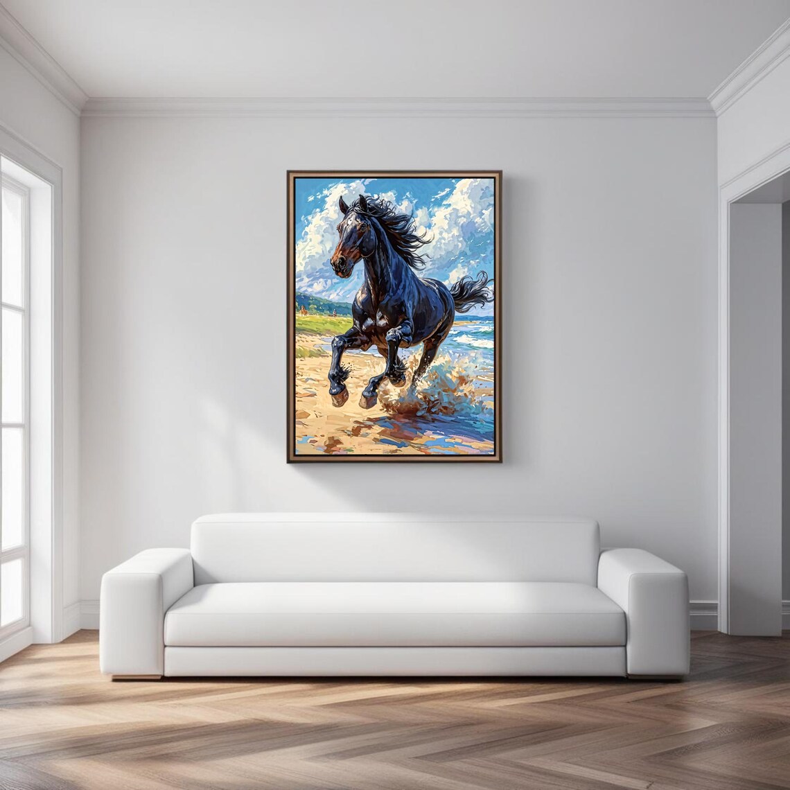 Black Stallion Running On Beach, Horse Art Print - Image 4