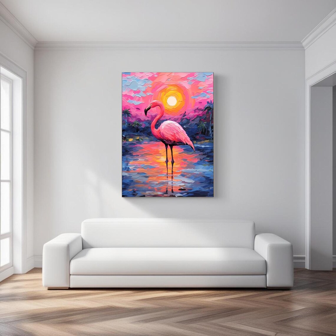 Flamingo Sunset Art Print, Tropical Boho Beach Art - Image 5