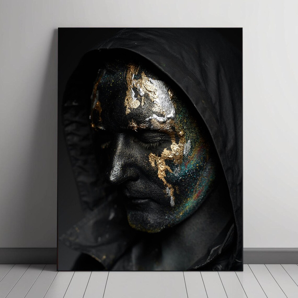 Dark Hooded Figure With Gold Accents, Mystical