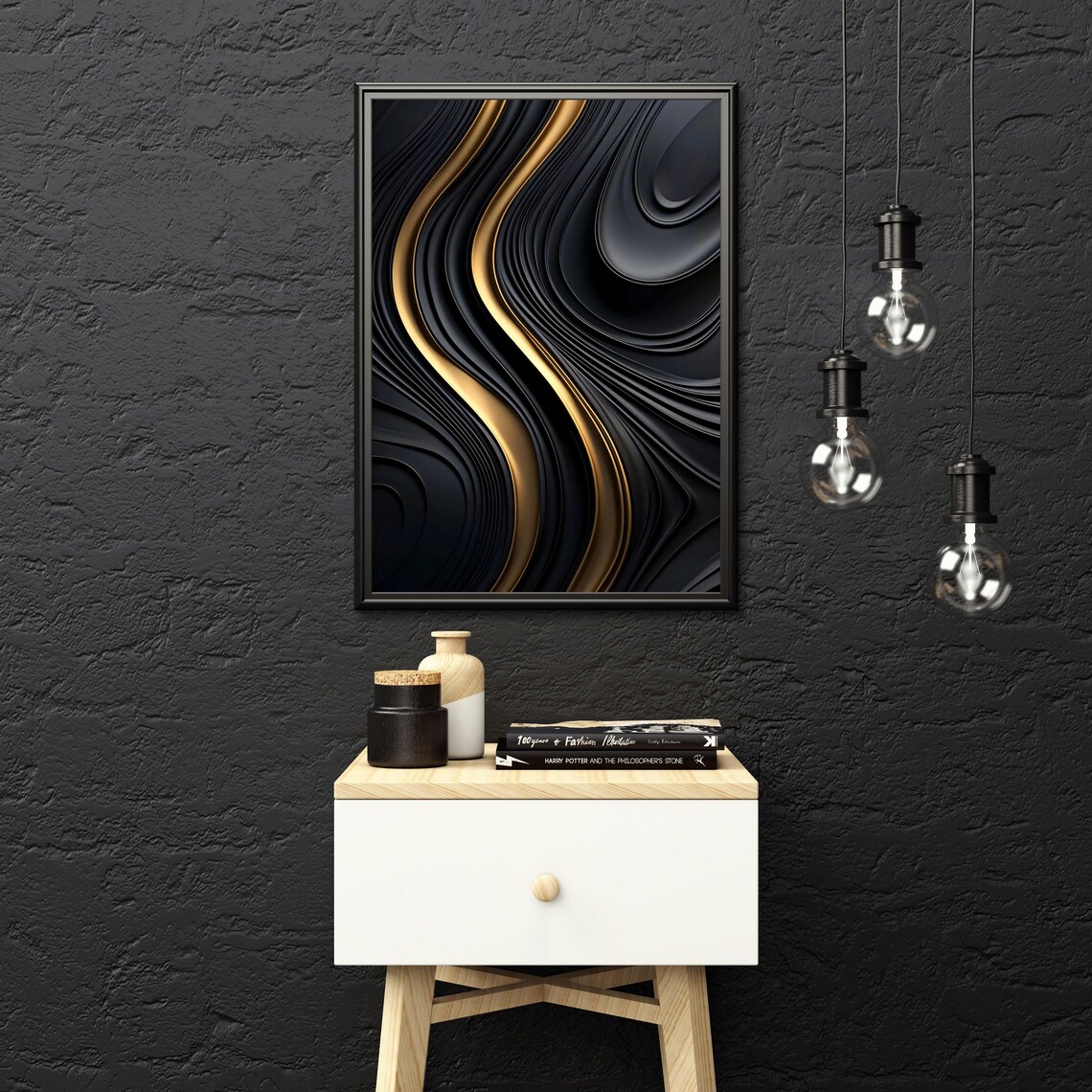 Luxury Black And Gold Abstract, Modern Artwork - Image 2