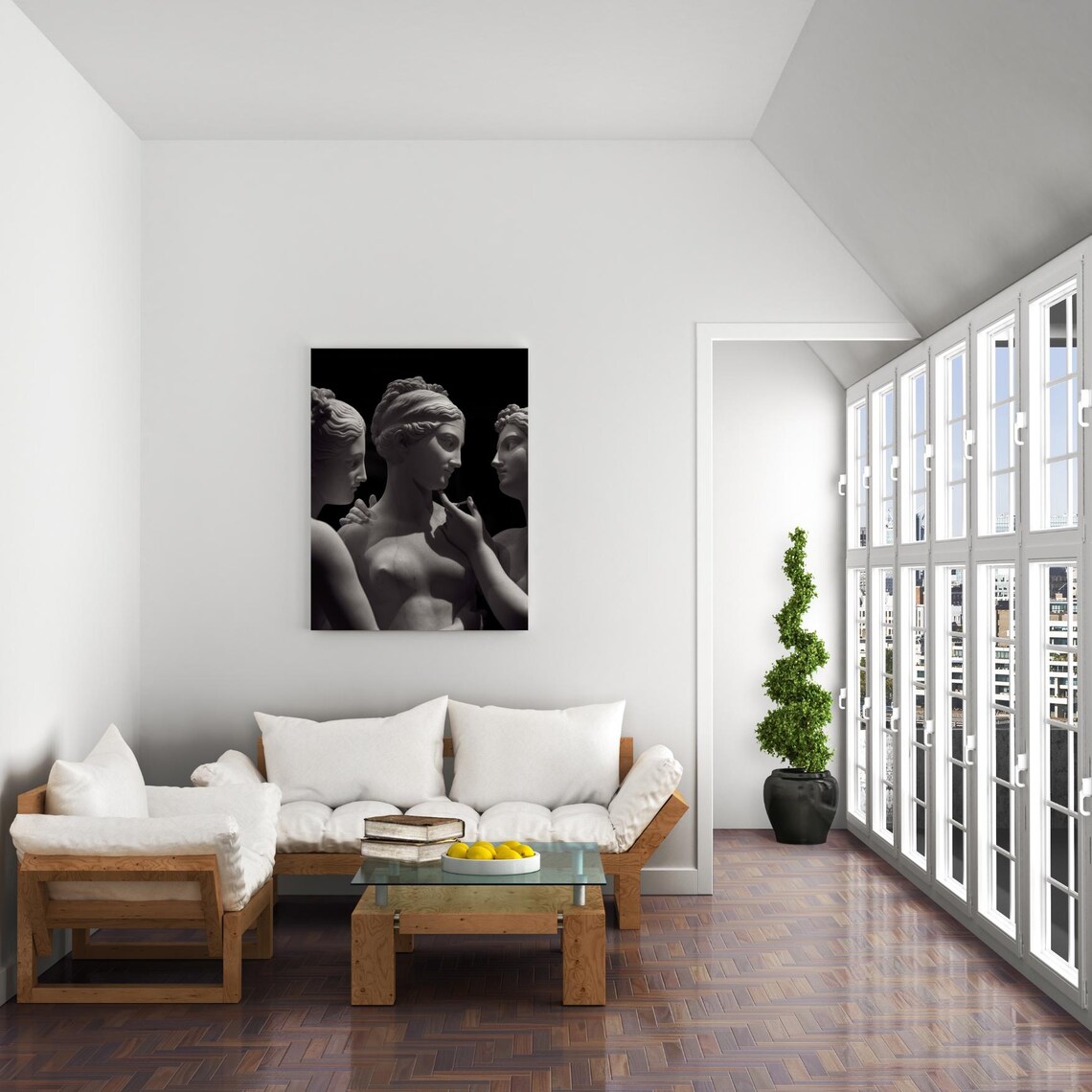 Elegant Trio Of Marble Statues, Sculpture Art Print - Image 2
