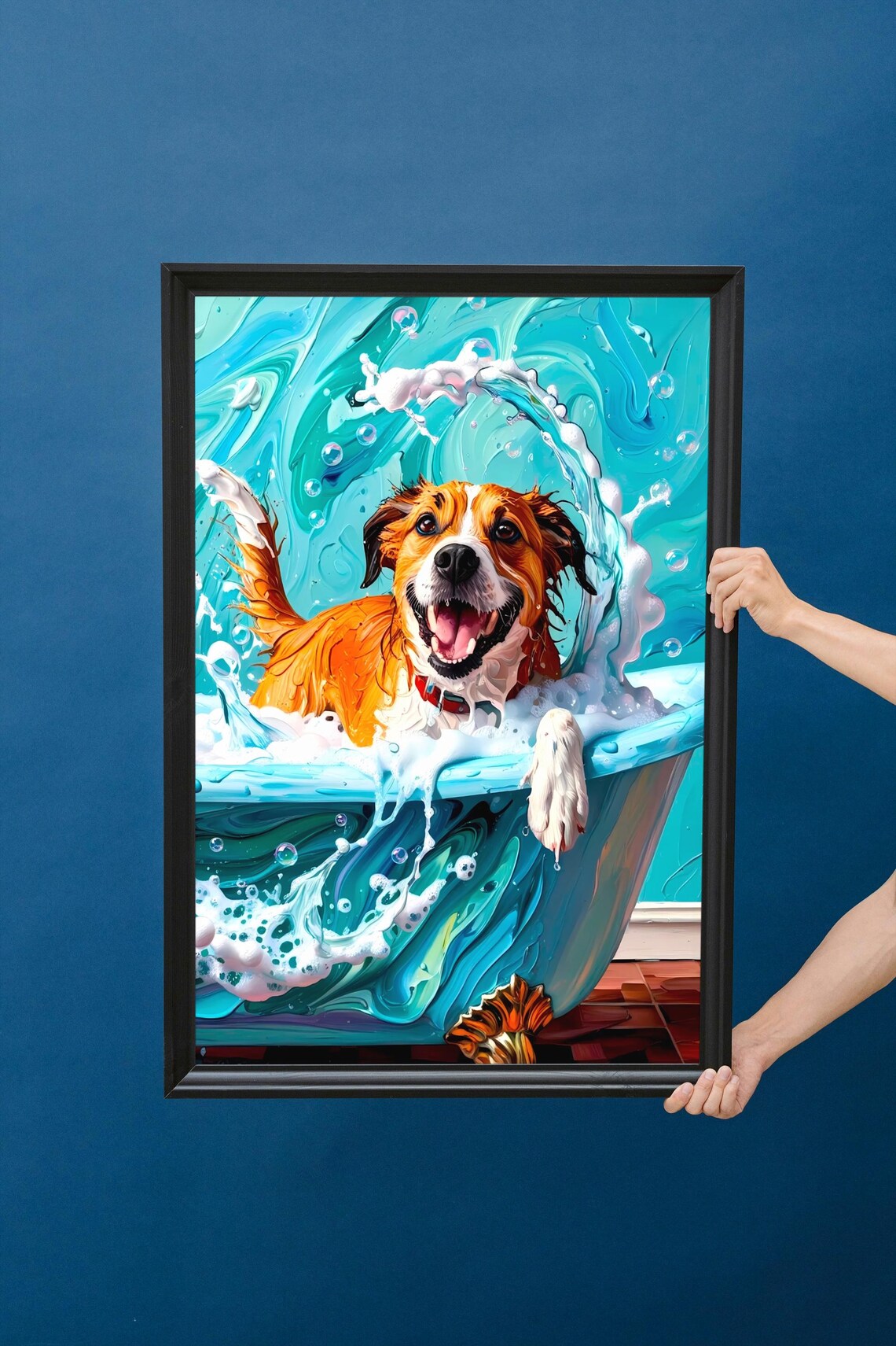 Dog Bath Art Print, Playful Pet Bathroom Decor - Image 2
