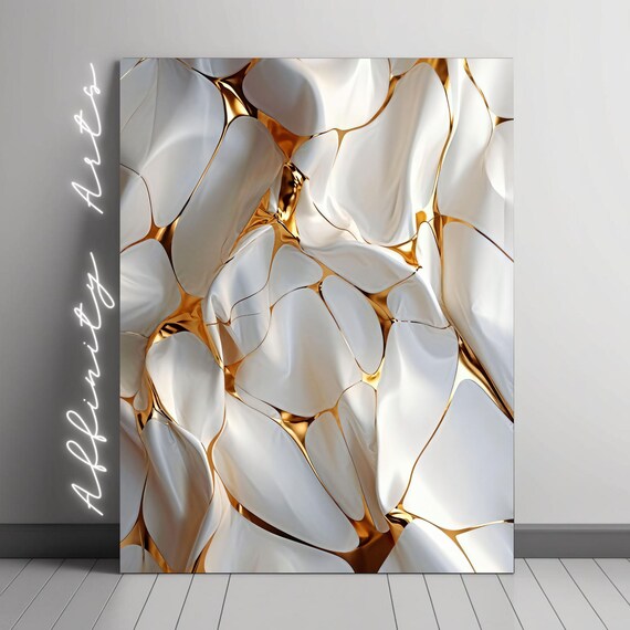 Modern Abstract Gold And White Fluid Design