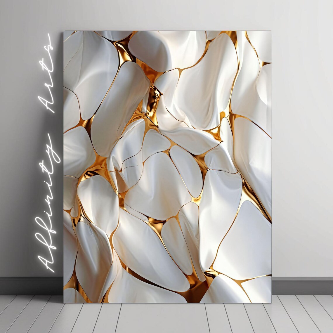 Modern Abstract Gold And White Fluid Design