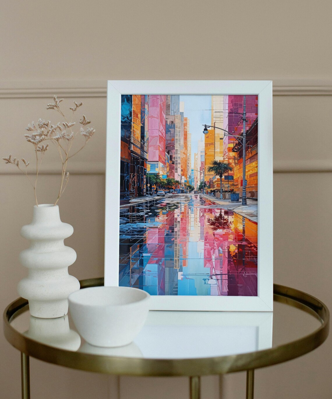 Colorful City Street Reflection, Modern Urban Painting - Image 2