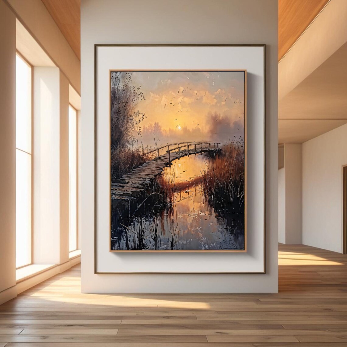 Sunset Landscape, Wooden Bridge Over Water - Image 2