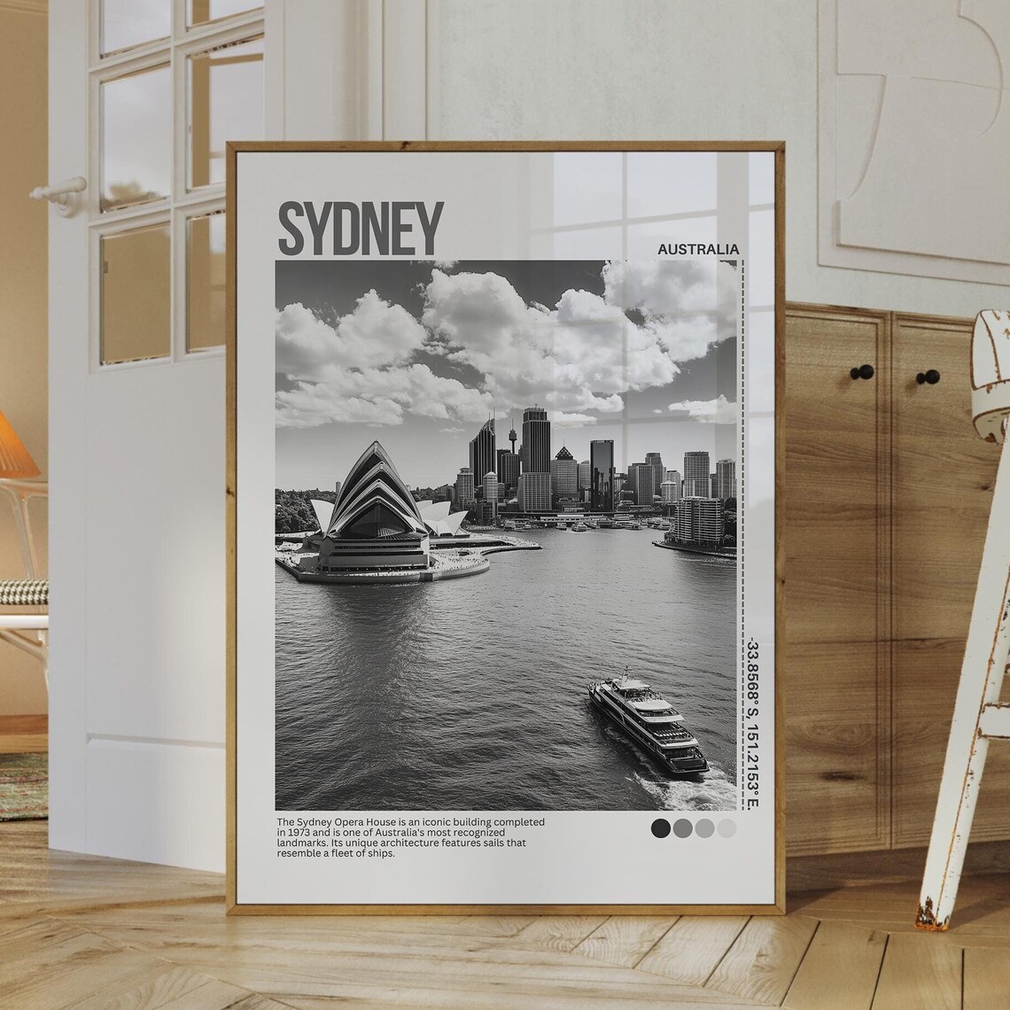Sydney Australia Opera House Harbour Black White Photo Poster