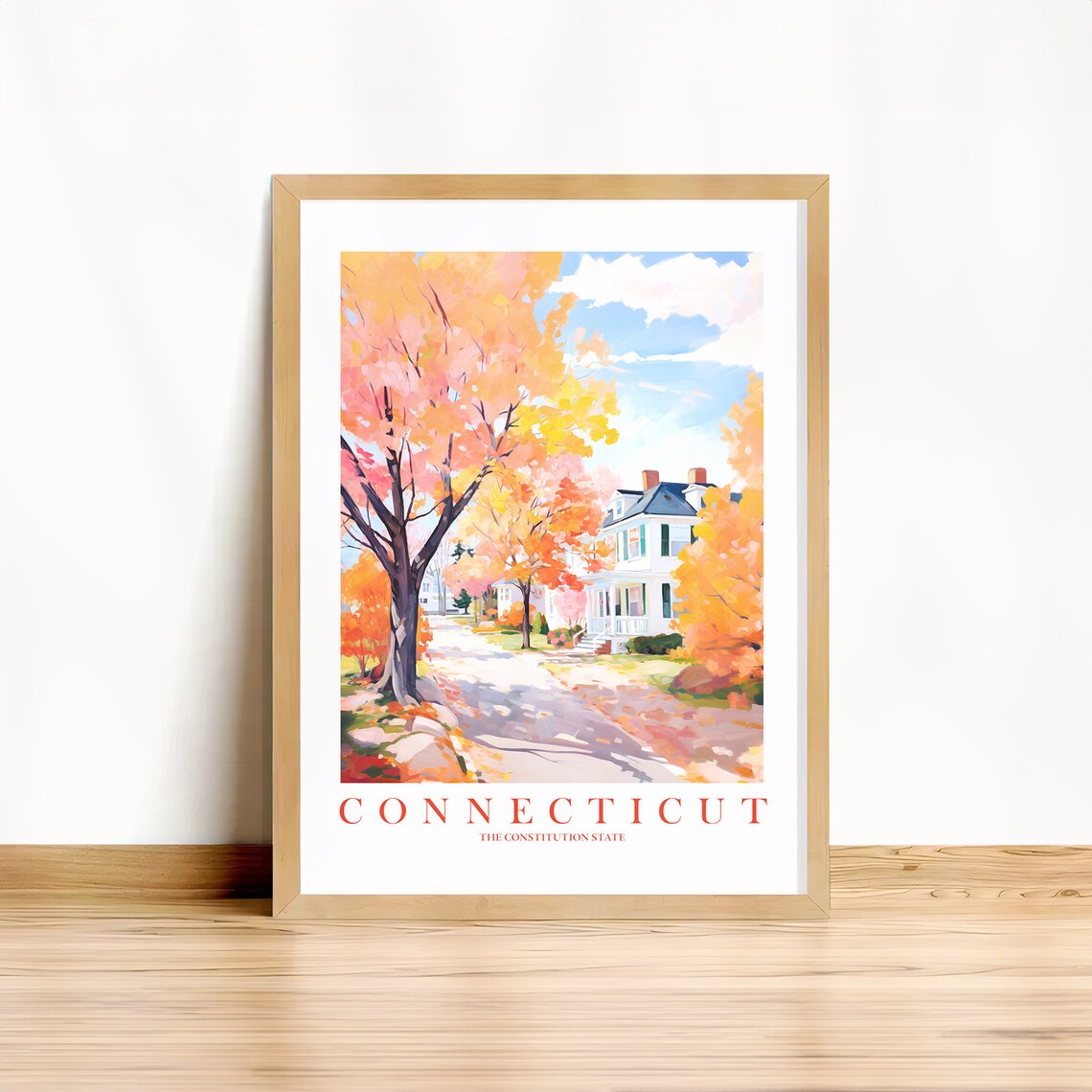 Connecticut Travel Poster, Retro State Art Print