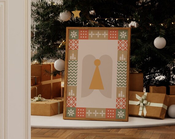 Christmas Angel Art Wall Art Mid Century Modern Christmas Wall Art Geometric Christmas Colorful Christmas Bright Wall Art