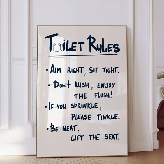 Toilet Rules Wall Art Print Funny Bathroom Prints Bathroom Decor Wall Art Toilet Wall Art Airbnb Toilet Sign