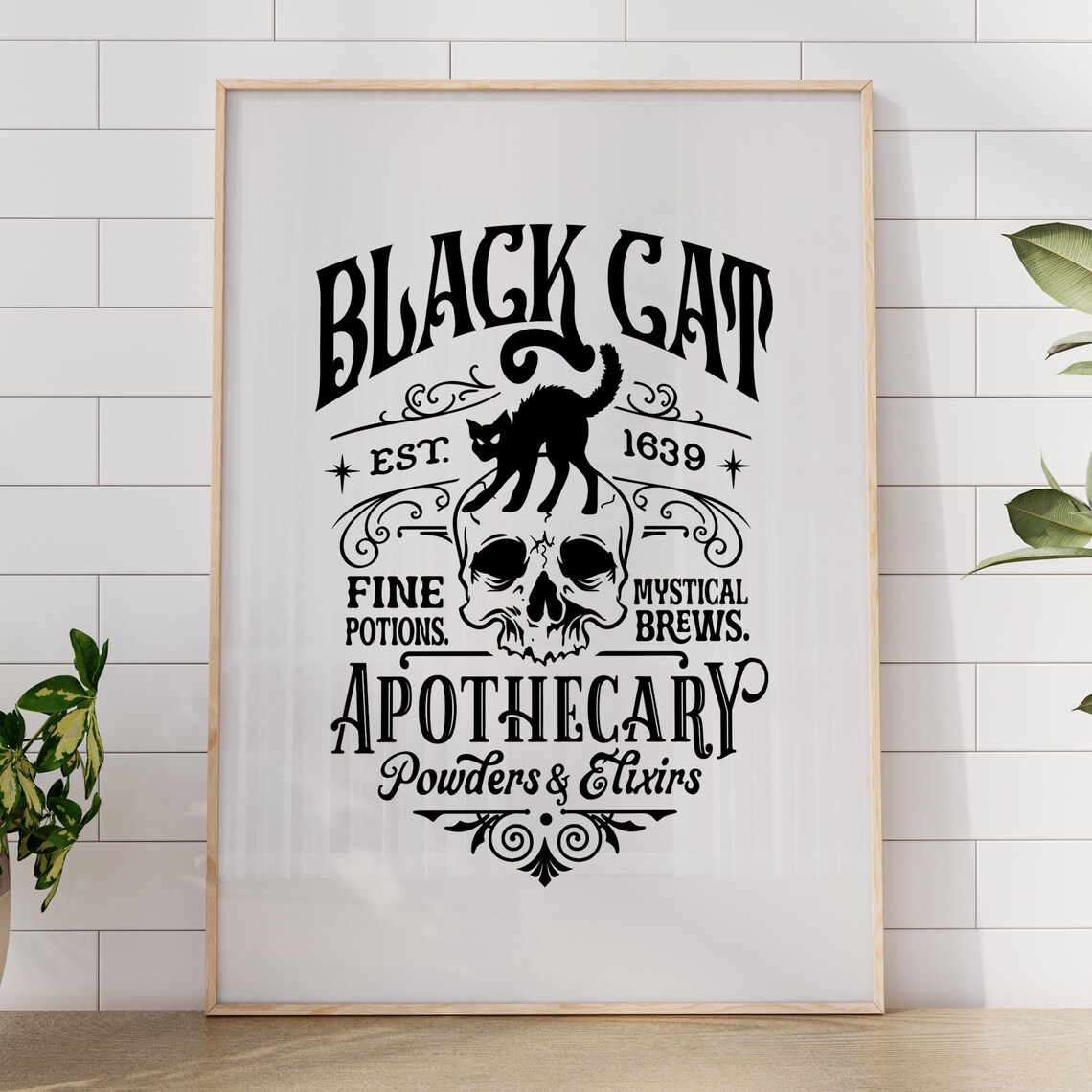 Black Cat Apothecary Skull Est 1639 Potions Vintage Halloween Poster - Image 3