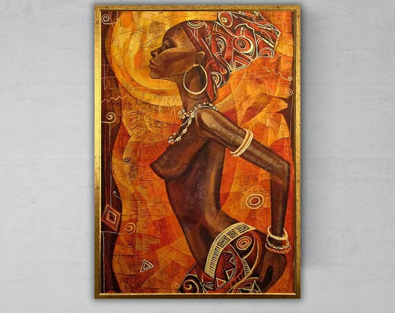 African Woman Portrait In Warm Orange Tones With Headwrap Ethnic Wall Art