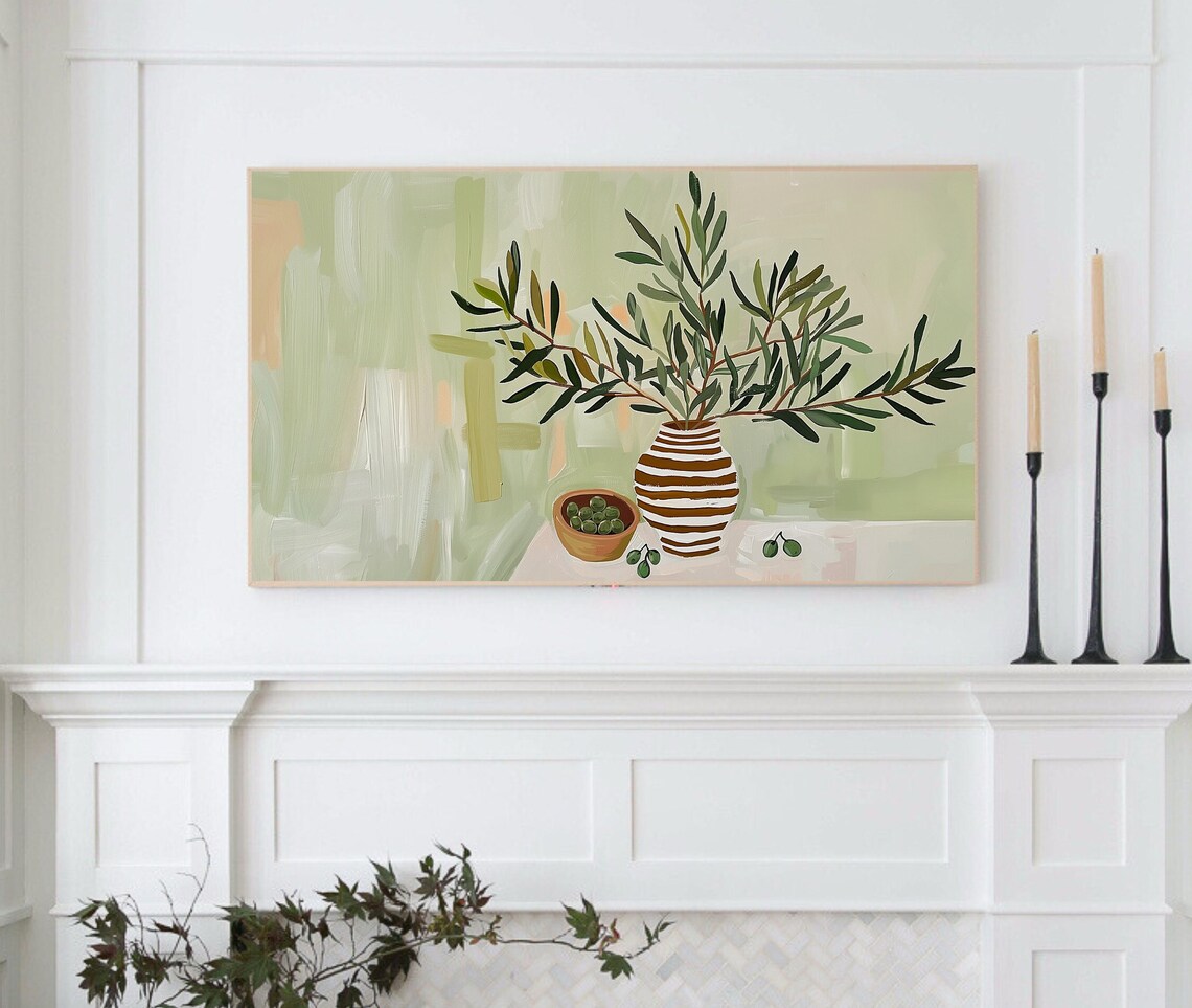Mediterranean Tablescape Art Print, Olive Branch Still Life - Image 4
