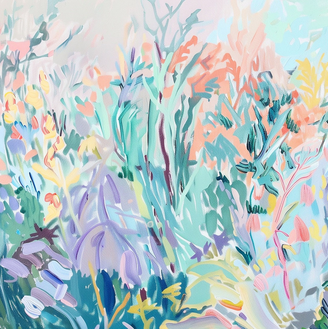 Abstract Pastel Wildflower Garden Teal Purple Textured Poster - Image 3