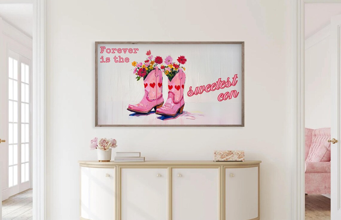 Pink Cowboy Boots With Wildflowers Forever Sweetest Con Quote Poster - Image 4