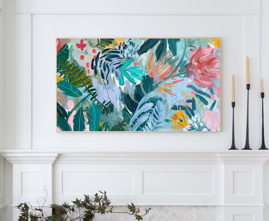 Textured Abstract Tropical Summer Maximalist Art Print - Image 3