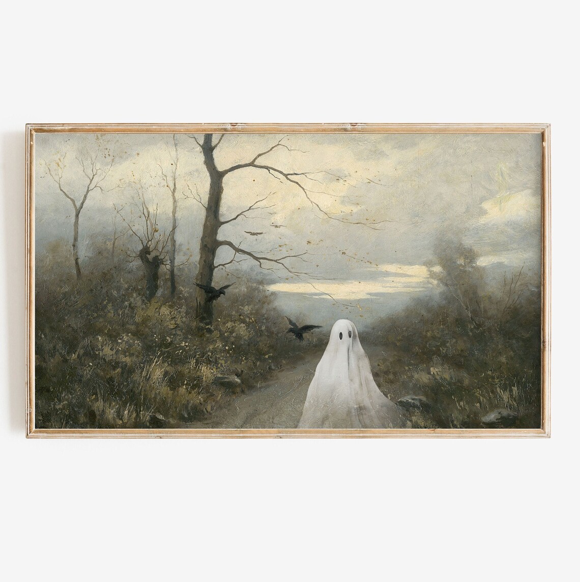 Halloween Ghost Painting Vintage Fall Landscape Art Print