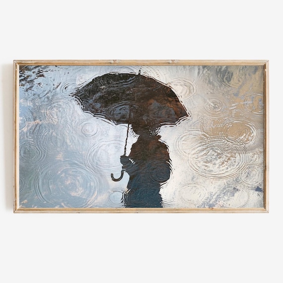 Umbrella Silhouette Rainy Day Puddle Ripples Moody Art Poster