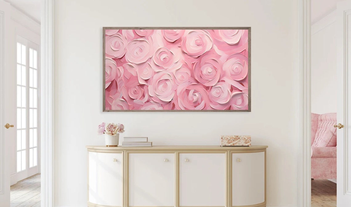 Blush Pink Rose Swirls Textured Abstract Floral Painting Poster - Image 3