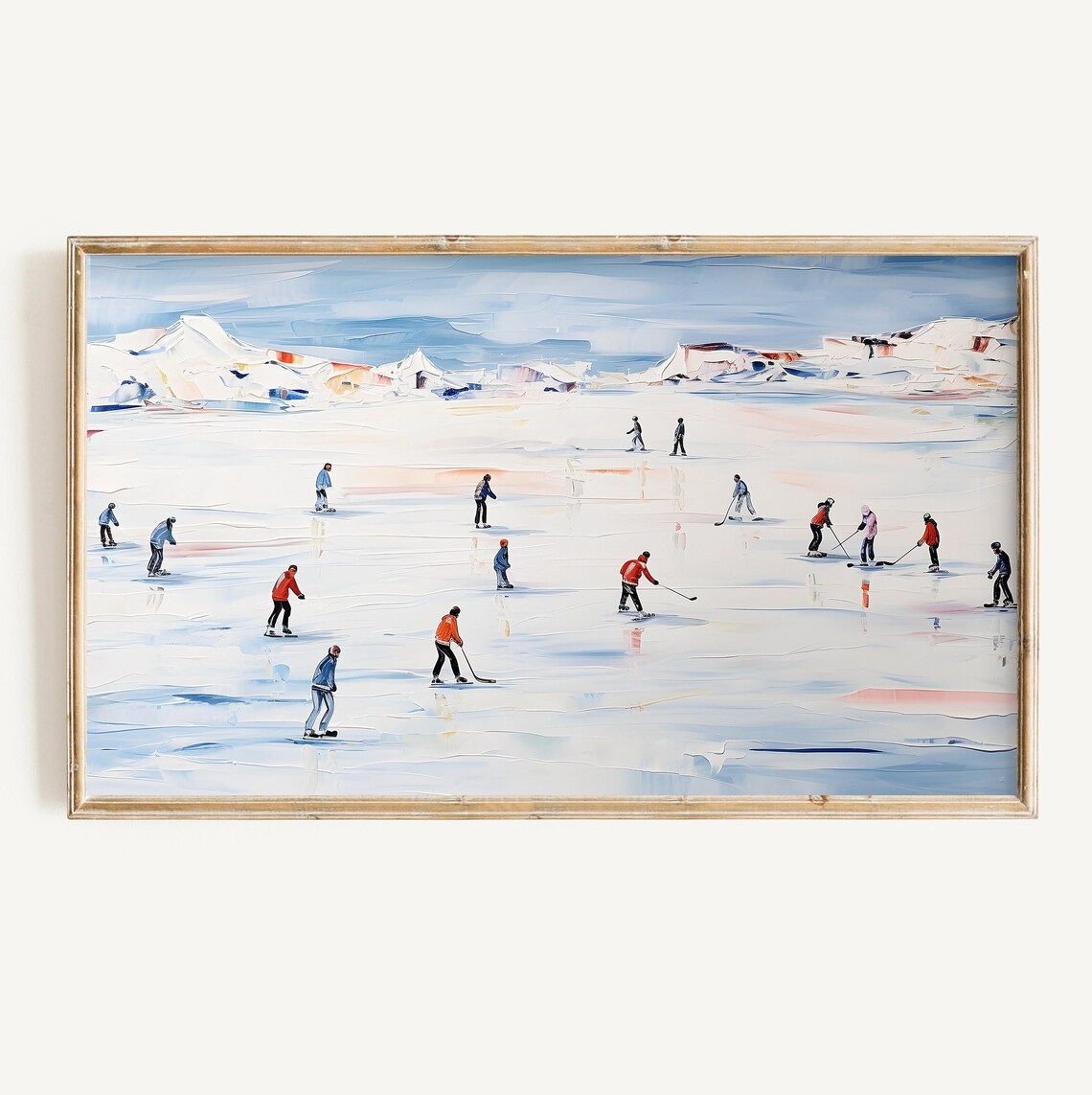 Colorful Ice Skating Frozen Lake Winter Sports Abstract Art Poster