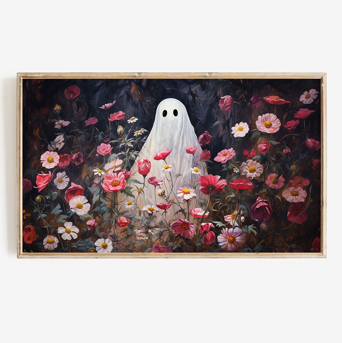 Halloween Botanical Ghost Painting, Cottagecore Boho Art