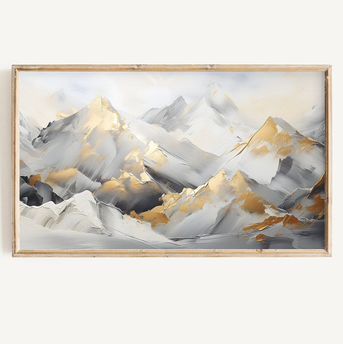 Winter Abstract Art Print, Modern Gold Frame TV