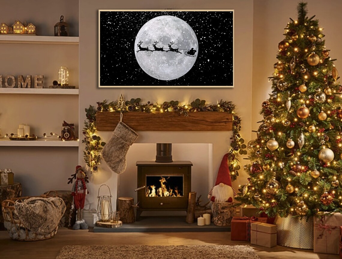 Christmas Santa Sleigh and Reindeer, Minimalist Art Print - Image 3