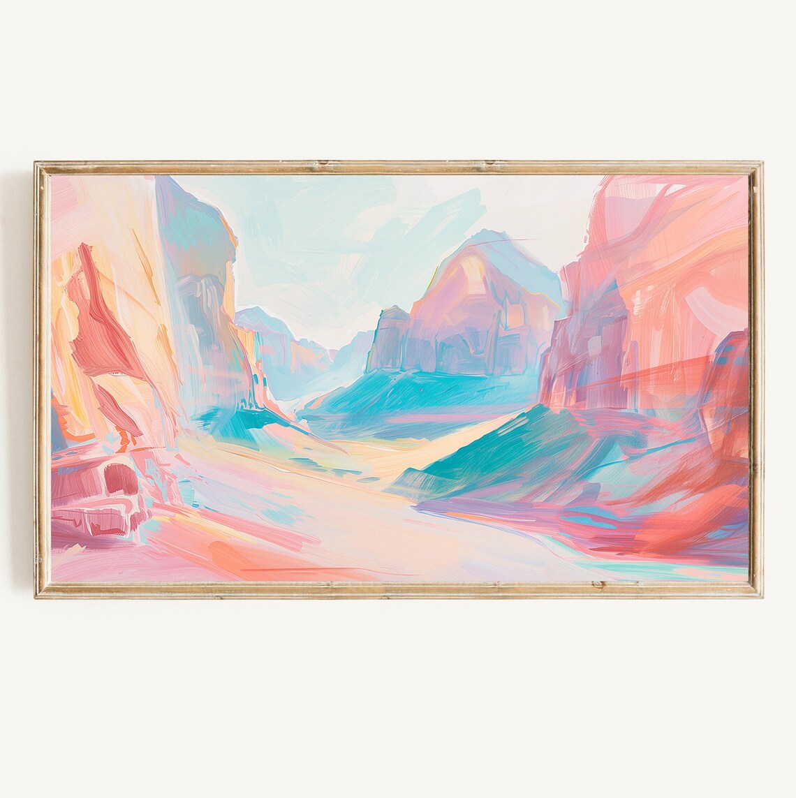Colorful Western Desert Canyon Pastel Coral Cliff Landscape Poster