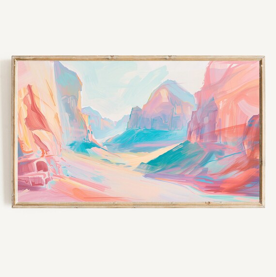 Colorful Western Desert Canyon Pastel Coral Cliff Landscape Poster