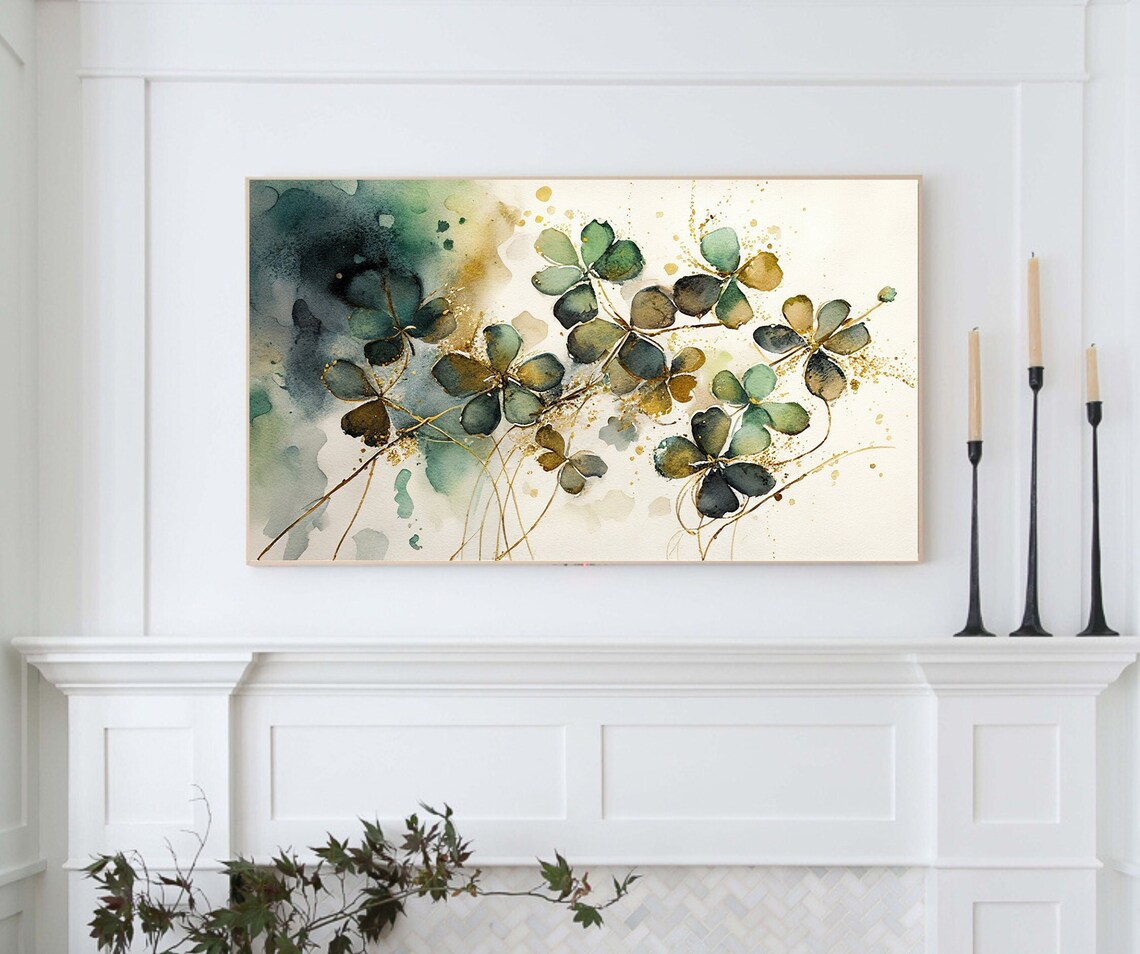 St. Patrick's Day Abstract Clovers Watercolor Art Print - Image 4