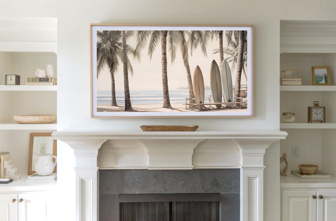 Summer Tropical Palm Trees and Surfboard Art Print - Image 2