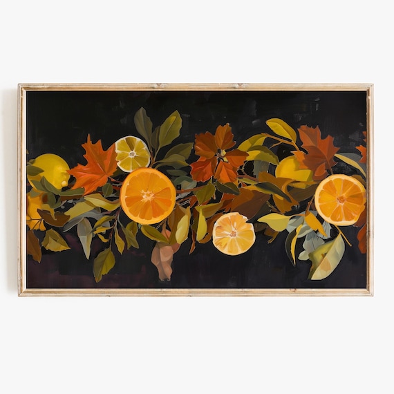 Autumnal Citrus Slice Painting, Thanksgiving Art Print