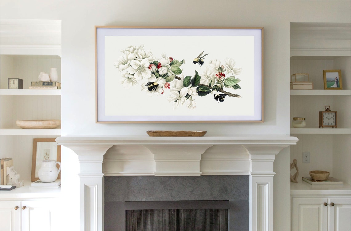 Vintage Blossom Branch Bees Cottagecore Spring Illustration Poster - Image 3