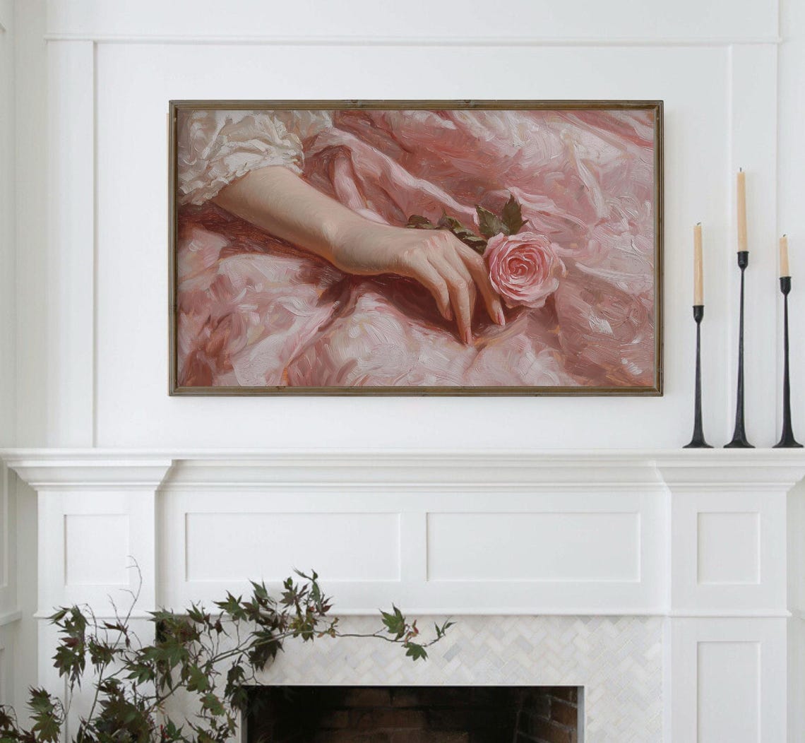 Hand Holding Pink Rose Over Ruffled Gown Coquette Spring Art Poster - Image 6