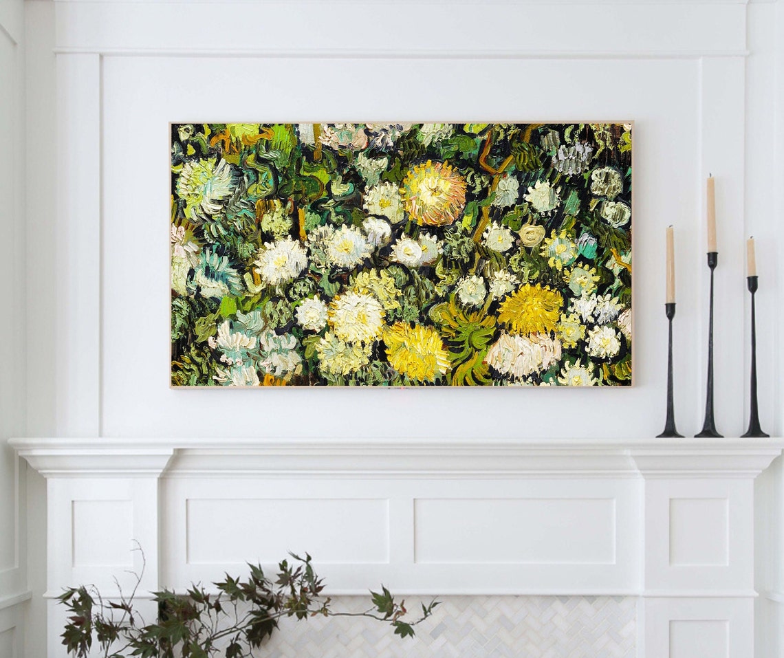 White Yellow Chrysanthemum Impasto Post Impressionist Flower Poster - Image 4