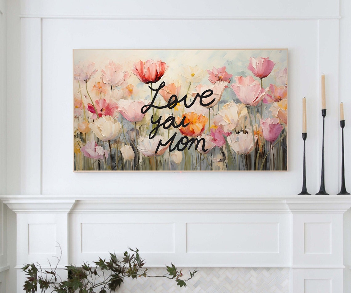 Love You Mom Script Over Pink Tulip Field Mothers Day Floral Poster - Image 4