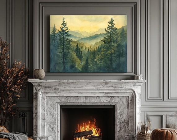 Foggy Forest Painting Modern Painting Landscape Eccentric Wall Print Art Airbnb Art Wall Decor