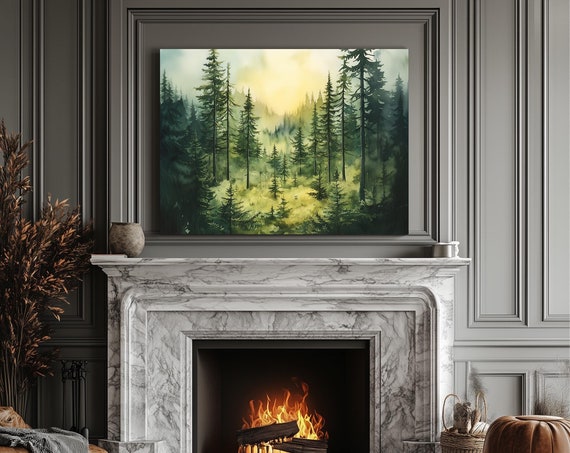 Pnw Foggy Forest Painting Modern Painting Landscape Eccentric Wall Print Art Airbnb Art Wall Decor