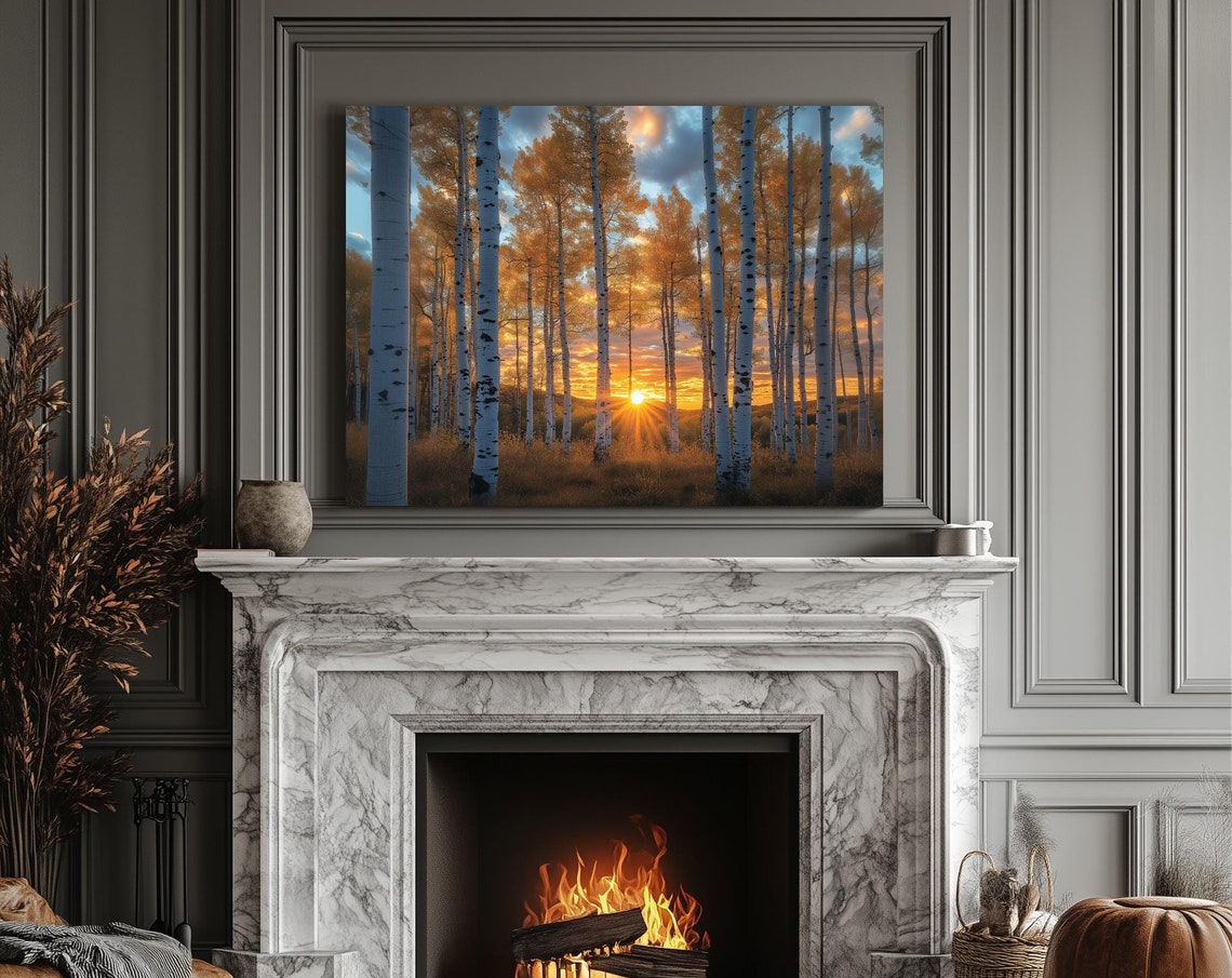 Golden Aspen Grove At Low Sun Warm Nature Landscape Wall Art