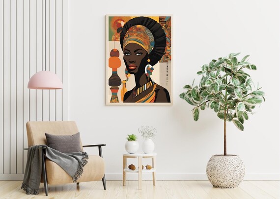 African Woman Headwrap Jewelry Warm Earthy Boho Portrait Print