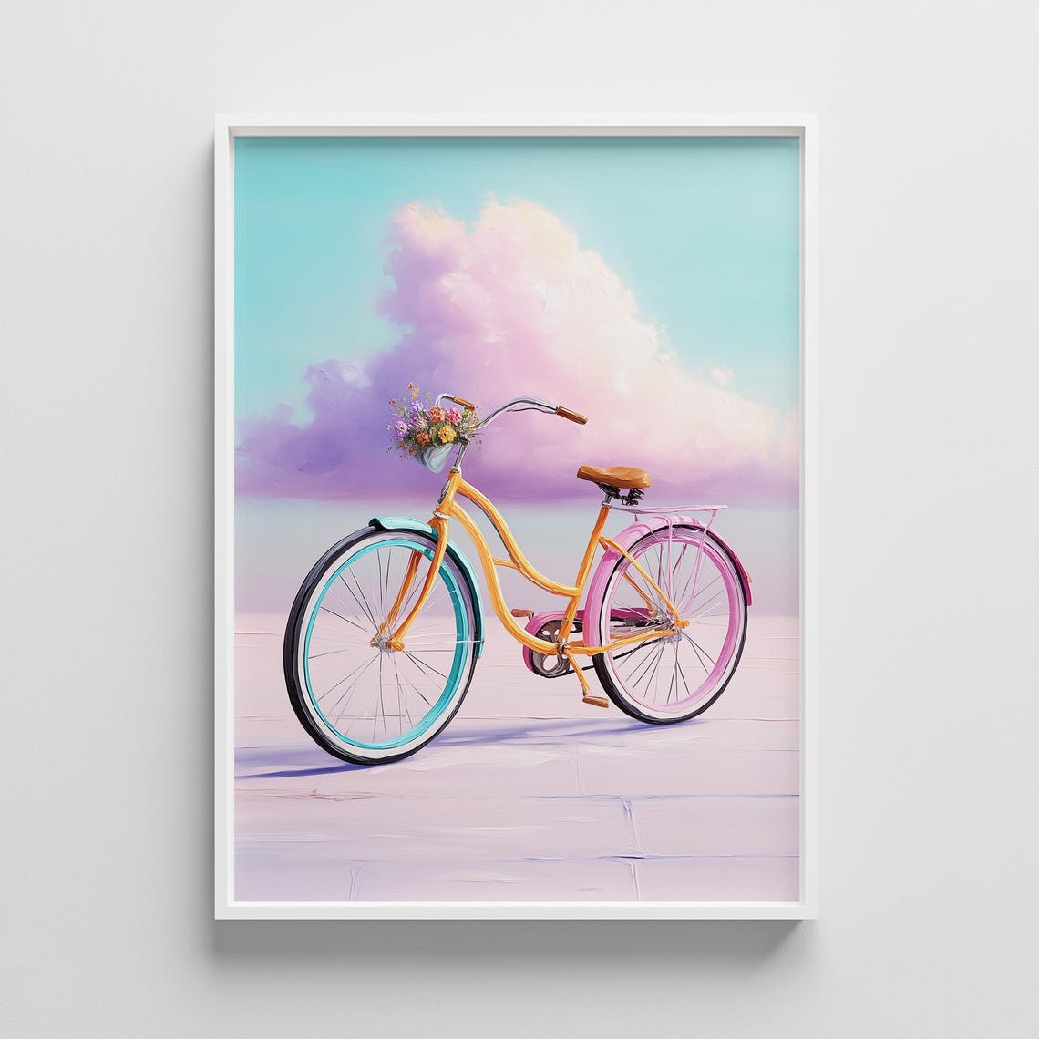 Colorful Beach Cruiser Bicycle with Flower Basket Pastel Poster