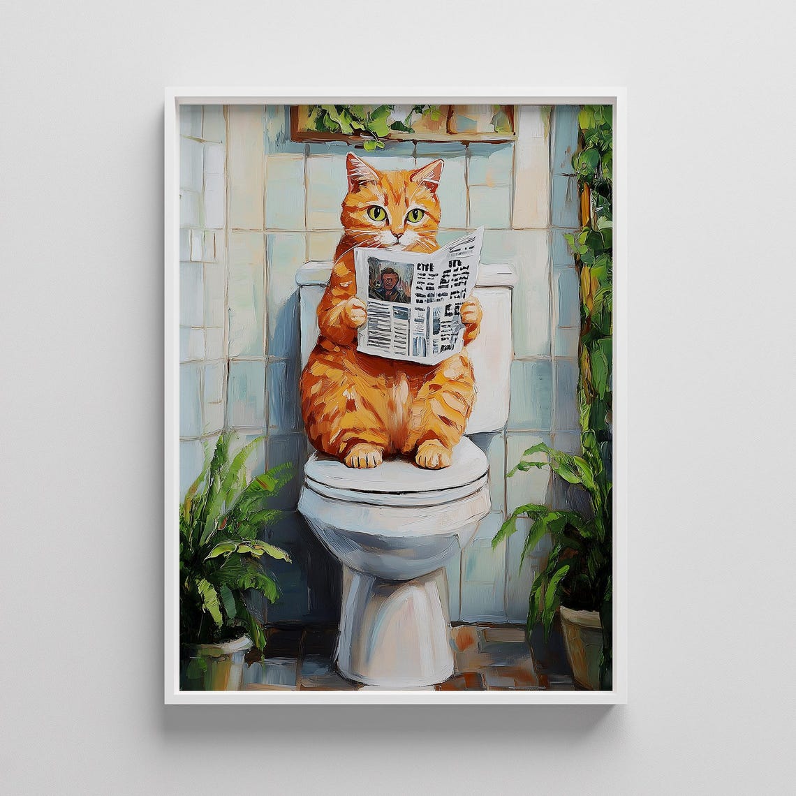 Funny Pooping Cat Bathroom Print Humorous Toilet Wall Art