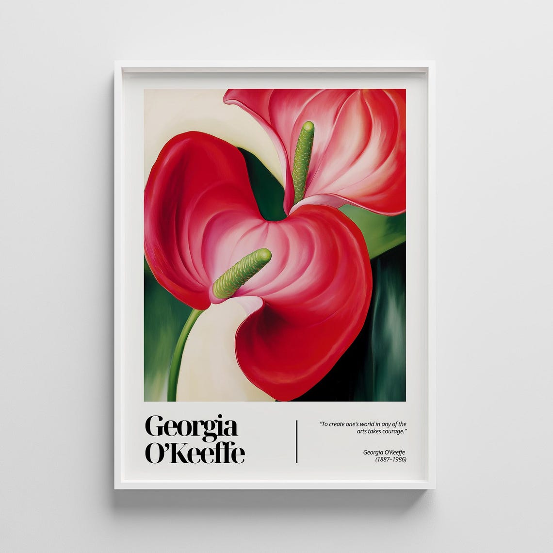 Georgia O'Keeffe Style Red Anthurium Tropical Flower Art Poster
