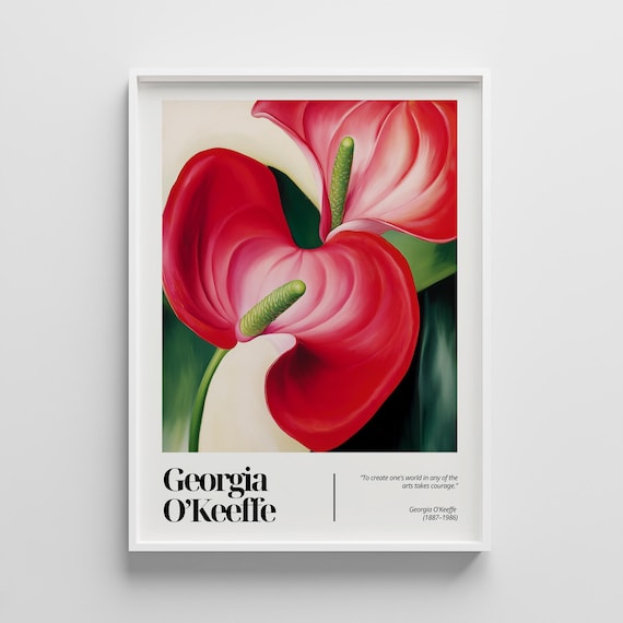 Georgia O'Keeffe Style Red Anthurium Tropical Flower Art Poster