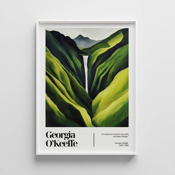 Georgia O'Keeffe Inspired Green Mountain Waterfall Art Poster